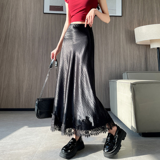 Spring And Summer Lace Acetate Satin Fishtail Skirt For Women