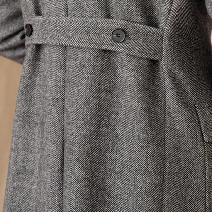 Wool Herringbone Italian Double-row Polo Coat