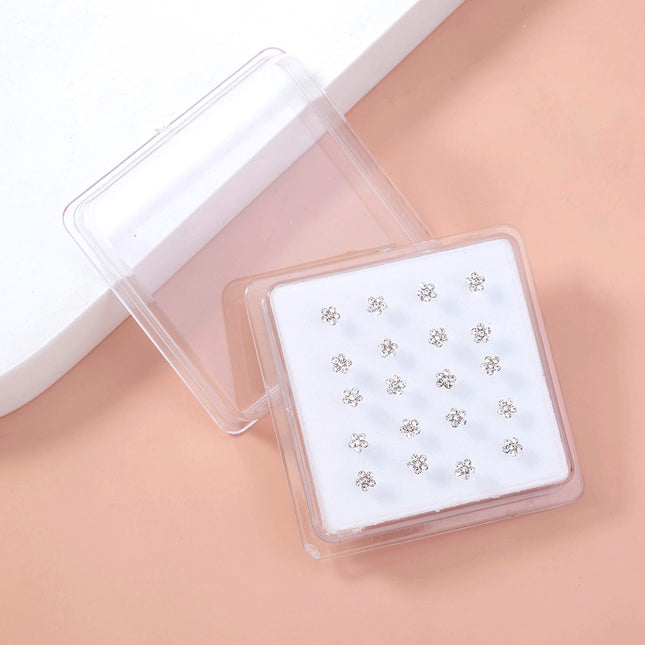 20/set of classic diamond studded white piercing nose ring studs set