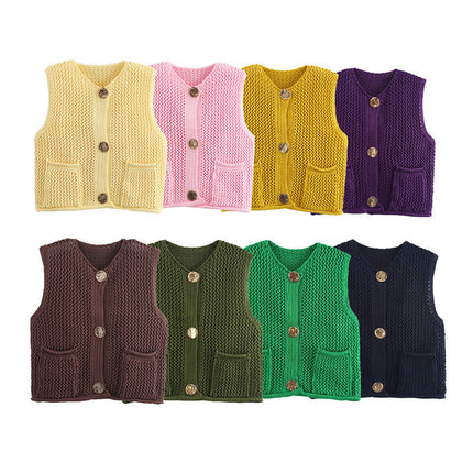 New Spring And Summer European And American Style Casual Breasted Thick Needle Knitted Vest Top