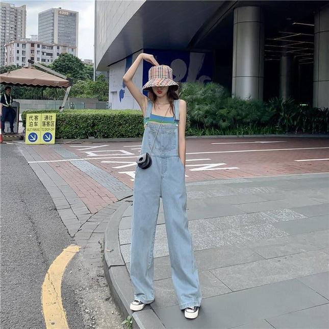 Plus Size High Waist Wide Leg Jeans Suspender Pants For Women