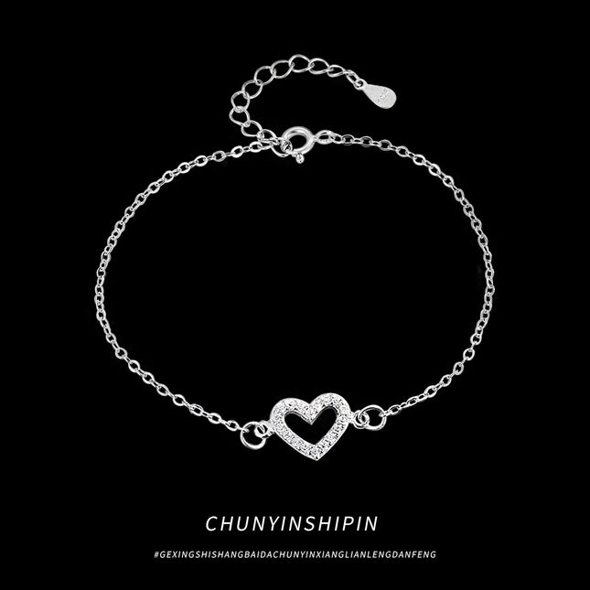 S925 Sterling Silwer Diamant Liefdesenkelbandjie