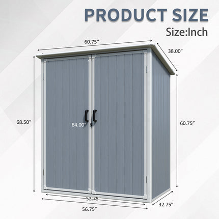 5x3FT Outdoor Storage Shed Waterproof Resin Cabinet With Lockable Doors For Bikes And Patio Furniture