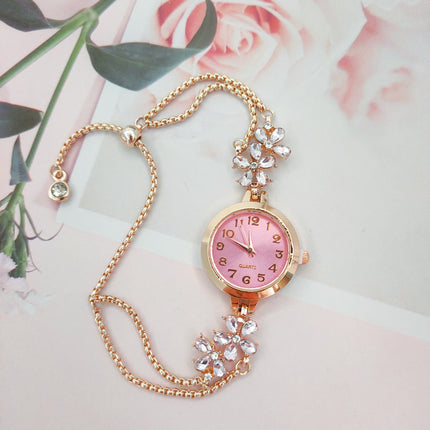 New High-end Chic Flower-shaped Diamond-encrusted Bracelet Watch For Women
