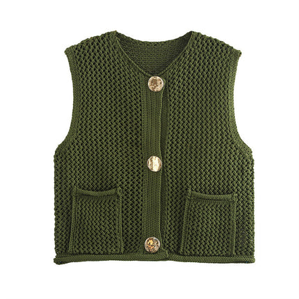 New Spring And Summer European And American Style Casual Breasted Thick Needle Knitted Vest Top