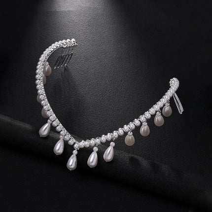 Elegant Bridal Headpiece With Toothed Waterdrop Design For The Back Of The Head