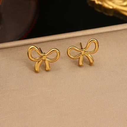 Lxalry 18K Gold Plated Bow Earrings   Symmetrical Mirror Finish Stainless Steel Jewelry  Hypoallergenic   Tarnish Free Luxury Gift For Women Wife Mom Handcrafted Everyday  Special Occasion Elegance