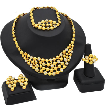 Vroue Juweliersware Pak Ketting Oorring Ring Armband Vierstukstel