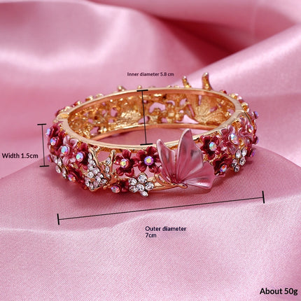 Painted Butterfly And Flower Open Bangle
