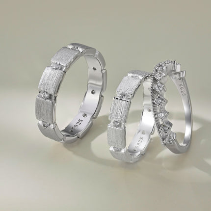 S925 Sterling Silwer Mans- en Vroue-Paarringe Persoonlikheid Mode Ronde Sirkonium Boor Skraal Ring Eenvoudige Veelsydige