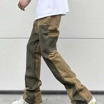 Leisure Washed-out Micro-elastic Tooling Denim Logging Pants