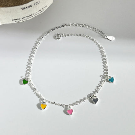 925 Sterling Silwer Kleurvolle Hart Olieval-Enkelbandjie Vir Vroue