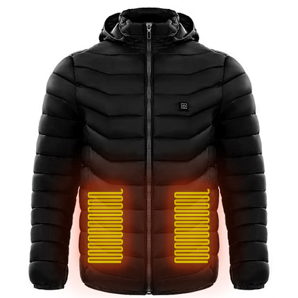 Men Heated Puffer Jacket Electric Heating Coat Insulated Hood Windbreaker
