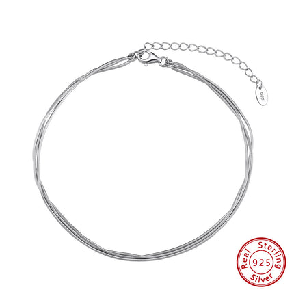 Eenvoudige S925 Sterling Silwer 3-laag Enkelbandjie Vir Vroue