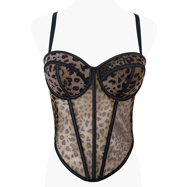 Women's Fashion Personality Mesh Leopard Print Corset