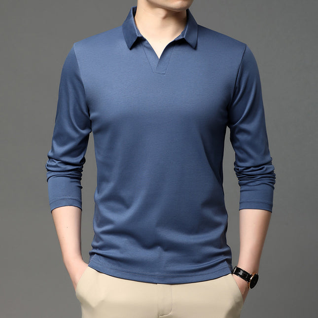 Men's Solid Color Shirt Casual Cotton Lapel Long Sleeve Top