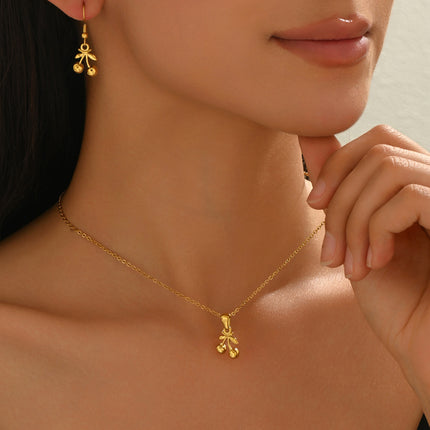 Lxalry 18K Gold Plated Cherry Mirror Jewelry Set  Hypoallergenic Skin  Safe Necklace   Drop Earrings Never Fade Adjustable Luxury Gift For  Evening Wear