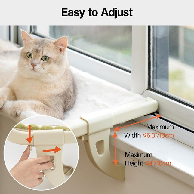 MEWOOFUN Cat Window Perch With One-Step Sliding Clamp - Adjustable Window Sill Hammock With Removable Cover For Indoor Cats - Medium Beige Cat Bed Fits Windowsill & Bedside