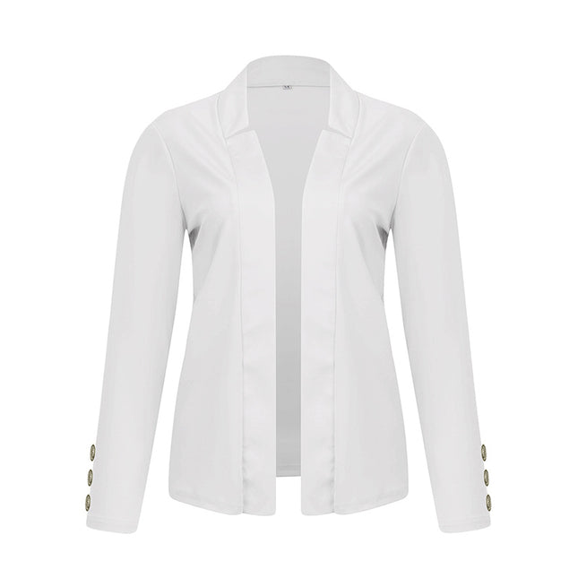 Plus Size Women's Solid Color Long Sleeve Blazer - Button Cuff Sport Coat Comfortable For Work & Casual Wear