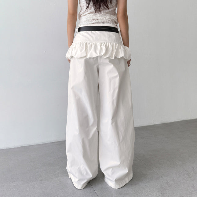 Street Style Puffy Bud Fake Two-piece Casual Trousers