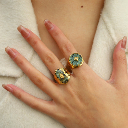 18k Gold Fashion Natural Stone Titanium Steel Ring