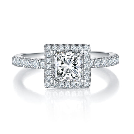 Square Moissanite Set With Top-quality Moissanite Luxury And Fashionable Light Luxury Jewelry Silver Ring S925 Silver Electroplated With Platinum