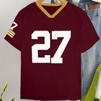 Casual Digital Printing Loose Contrast Color Short Sleeve Jersey T Shirt