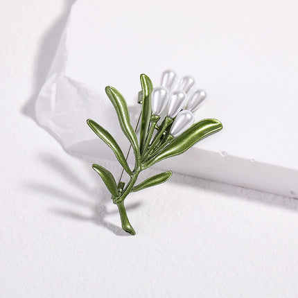 Creative All-match Green Plant Flower Pearl Brooch