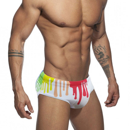 Sexy Color Printed Tape Cup Swim Briefs