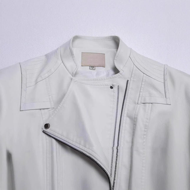 New Women's Leather Top Coat European And American Fashion Motorcycle Slim Fit Short Leather Jacket Jacket Zipper One Generation