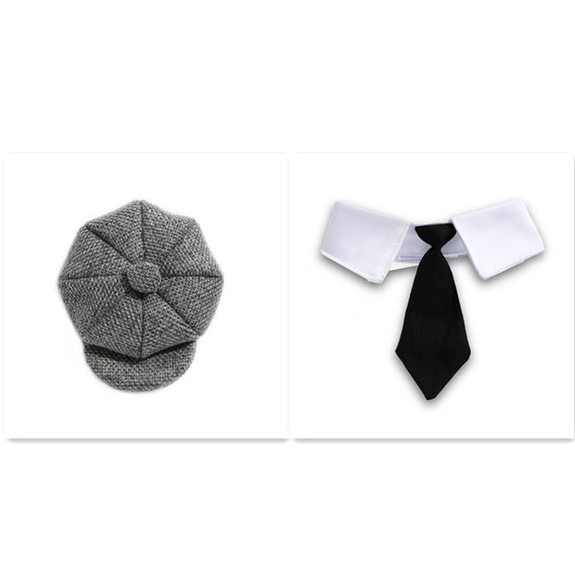 Pet Cat Gentleman Beret Tie Photo Props