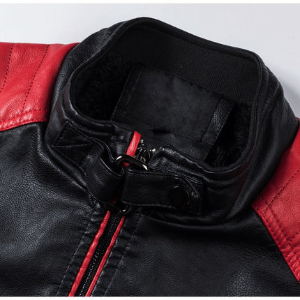 Motorcycle Stitching Leather Jacket Men Stand Collar Retro