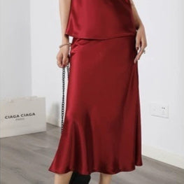 Acetate Silky Satin Women's A- Line Skirt Slimming