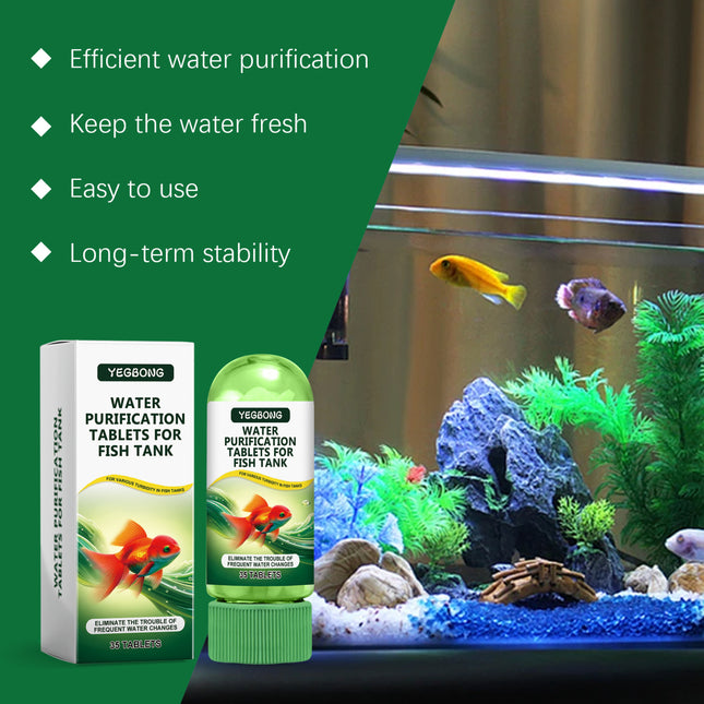 Comprimés de purification d'eau Yegbong pour aquarium, nettoyage, désodorisation, élimination des algues, des taches et des boues, pour bassin à poissons
