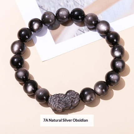 7A Natural Silver Obsidian Pixiu Bracelet For Men And Women