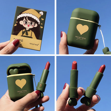 Dubbelbuis Fluweel Lipstick Mat Mat Oorfoon Stoorboks Draagbaar