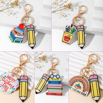 Reënboogpotlood Houtbord Kwassie Sleutelring Hanger