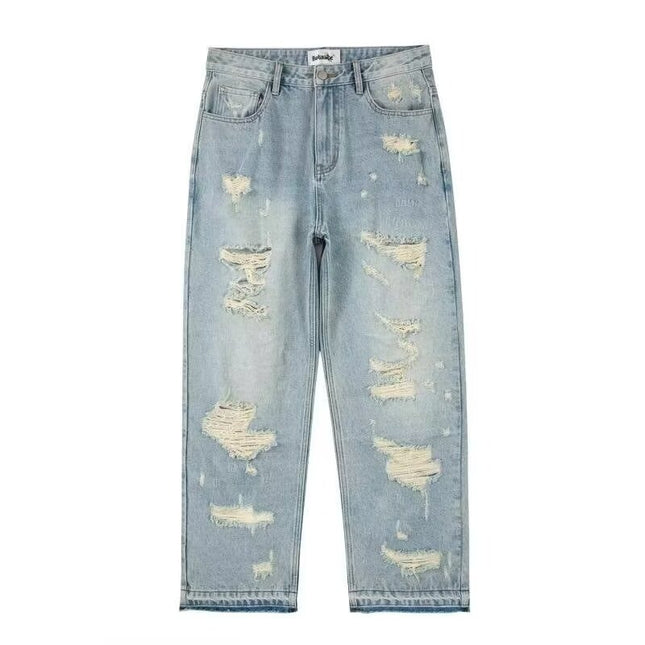 Water Washed Hole Retro Street Wide Leg Jeans