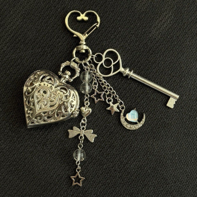 Metal Heart Watch Keychain Retro Pocket Watch Pendant