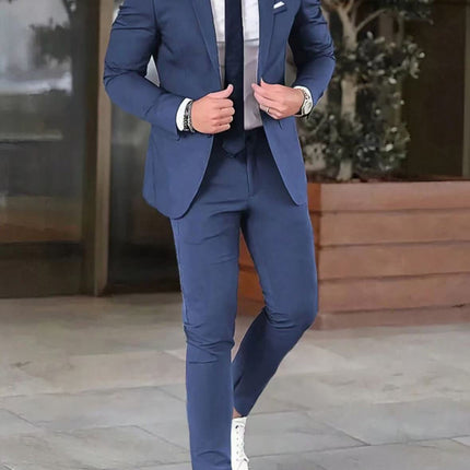 Two-piece Solid Color Slim-fit Coat Suit Pants