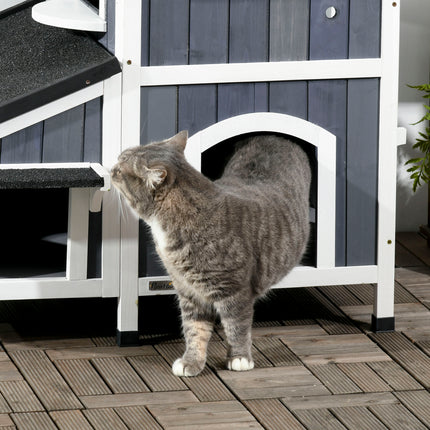 Buite Kattehuis met Weerbestande Dak en Tuinbed, Buite Kattehok met Veelvuldige Ingange, Moderne Katmeubels Skulplek, Katgeskenke, Grys