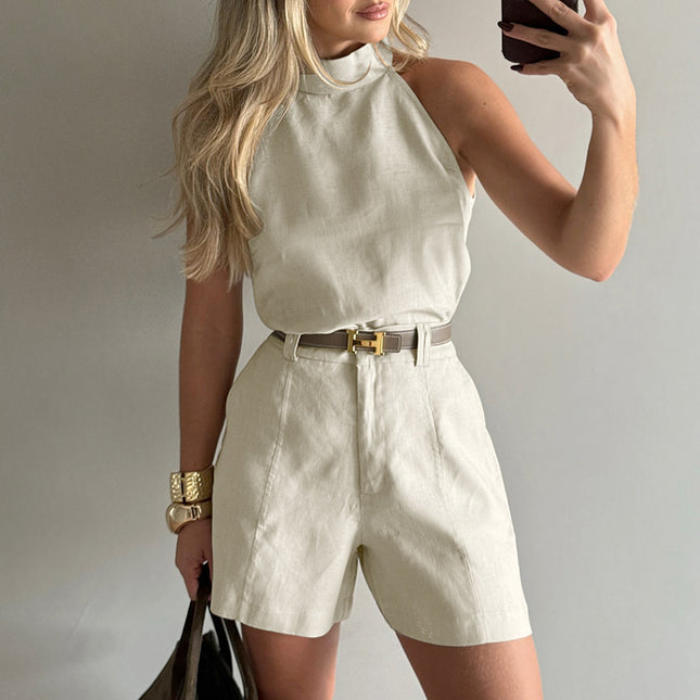 Summer New Halterneck Vest High Waist Wide Leg Pants Two-piece Set