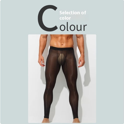 Men's Ultra-thin Ice Silk Low-rise Skinny Flesh Nude Reflective Slim Leggings
