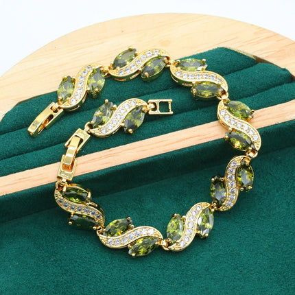 Anti-allergie AAA Sirkoon Armband Halssnoer Oorbelle Ring Goud Ornamentstel