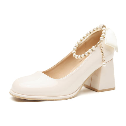 Mary Jane Shoes Pearl Ribbon Patent Leather Fairy Style