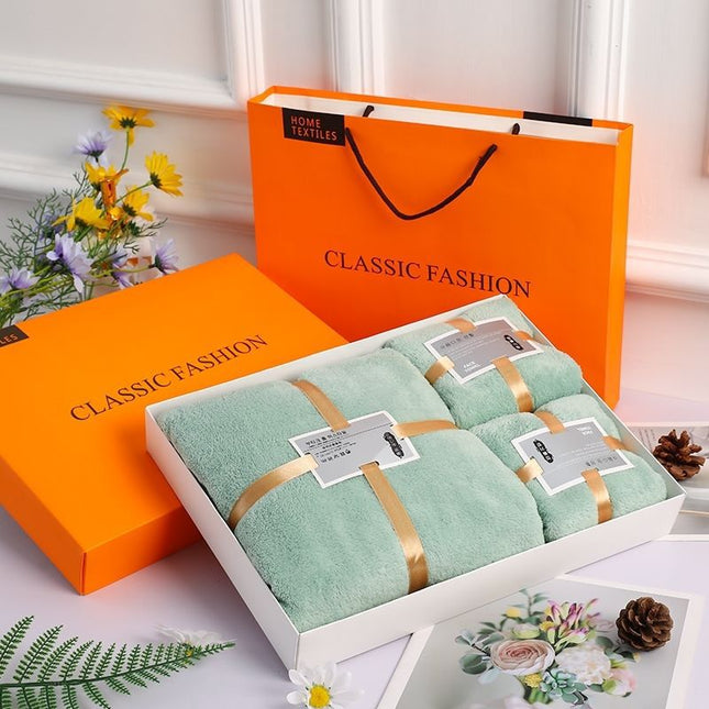 Coral Fleece Bath Towel 3-Piece Set Gift Box Set