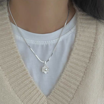 S925 Sterling Silwer Gestroopte Eier Pêrel Slangkettinghalssnoer