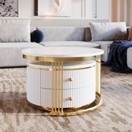 Moderne 2-stuk Wit Sirkelvormige Nesbanktafel Met Laaie, 27.6 Duim
