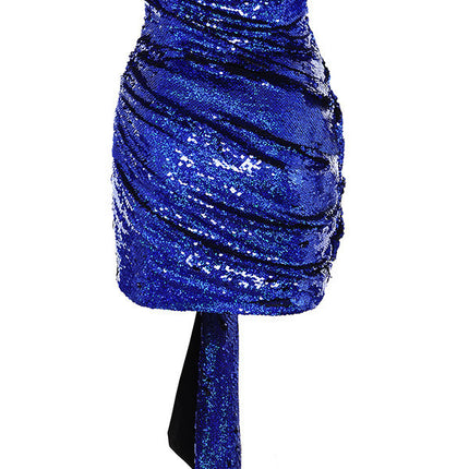 Sexy Sequin Wrapped Chest Irregular Skirt Dress