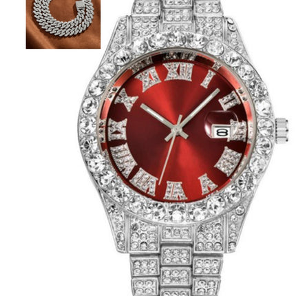 Hot Men's Steel Belt Hip Hop Roman Scale Diamond Quartz Watch